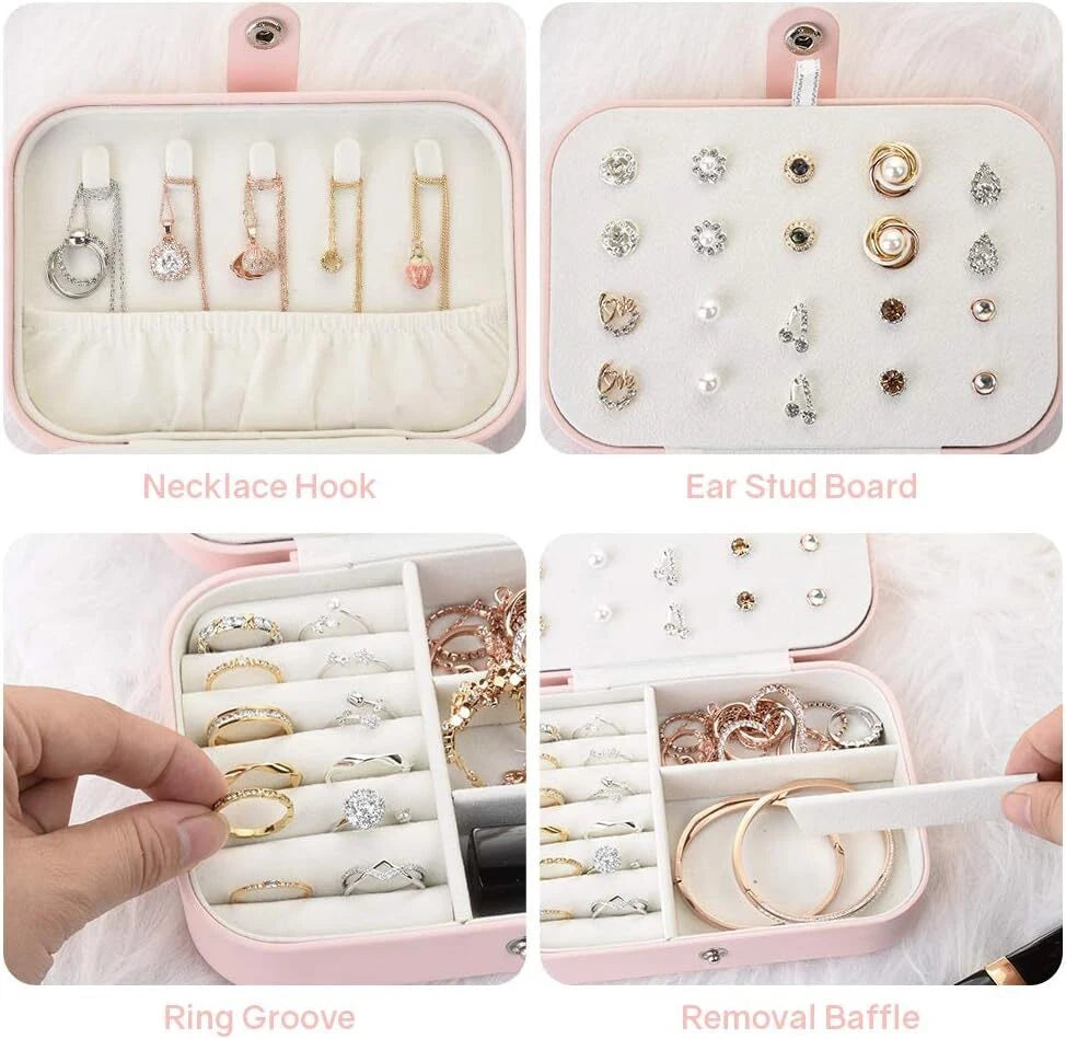 Double Layer Jewelry Box Organizer Case Rings Earrings Necklace Storage Portable | eBay