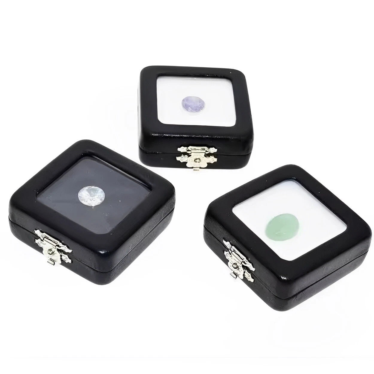 4x Pack PU Leather Gem Display Boxes | Jewelry Storage Case with Clear Window | eBay