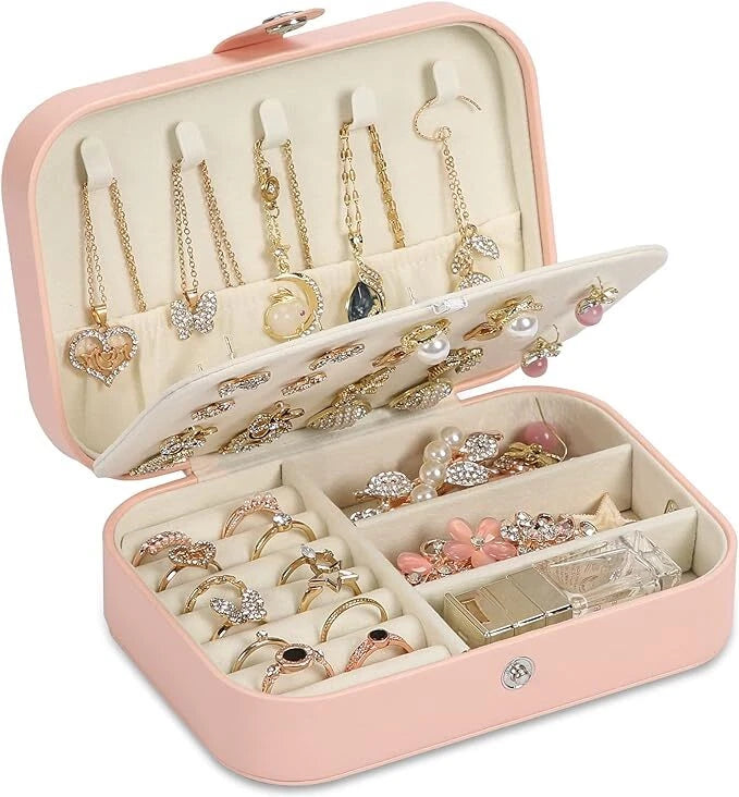 Portable Jewelry Box Organizer Leather Jewellery Ornaments Case Travel Storage | eBay