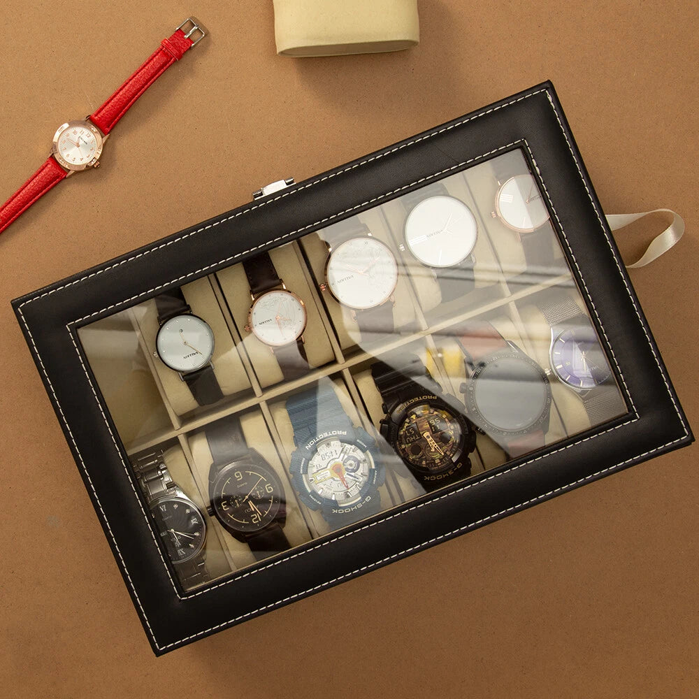 Watch Box Case Organizer Watches Holder Jewelry Storage Top Glass Display Gift | eBay