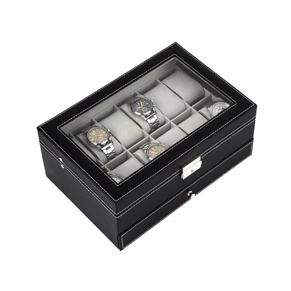 US12 Slot PU Leather Lockable Watch Storage Boxes Jewelry Display Drawer Case | eBay