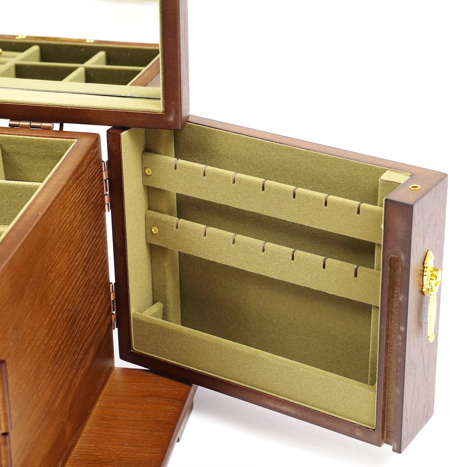 4-Tier Retro Solid Wood Jewelry Box Jewelry Case Lockable Ring Cabinet W/ Mirror | eBay