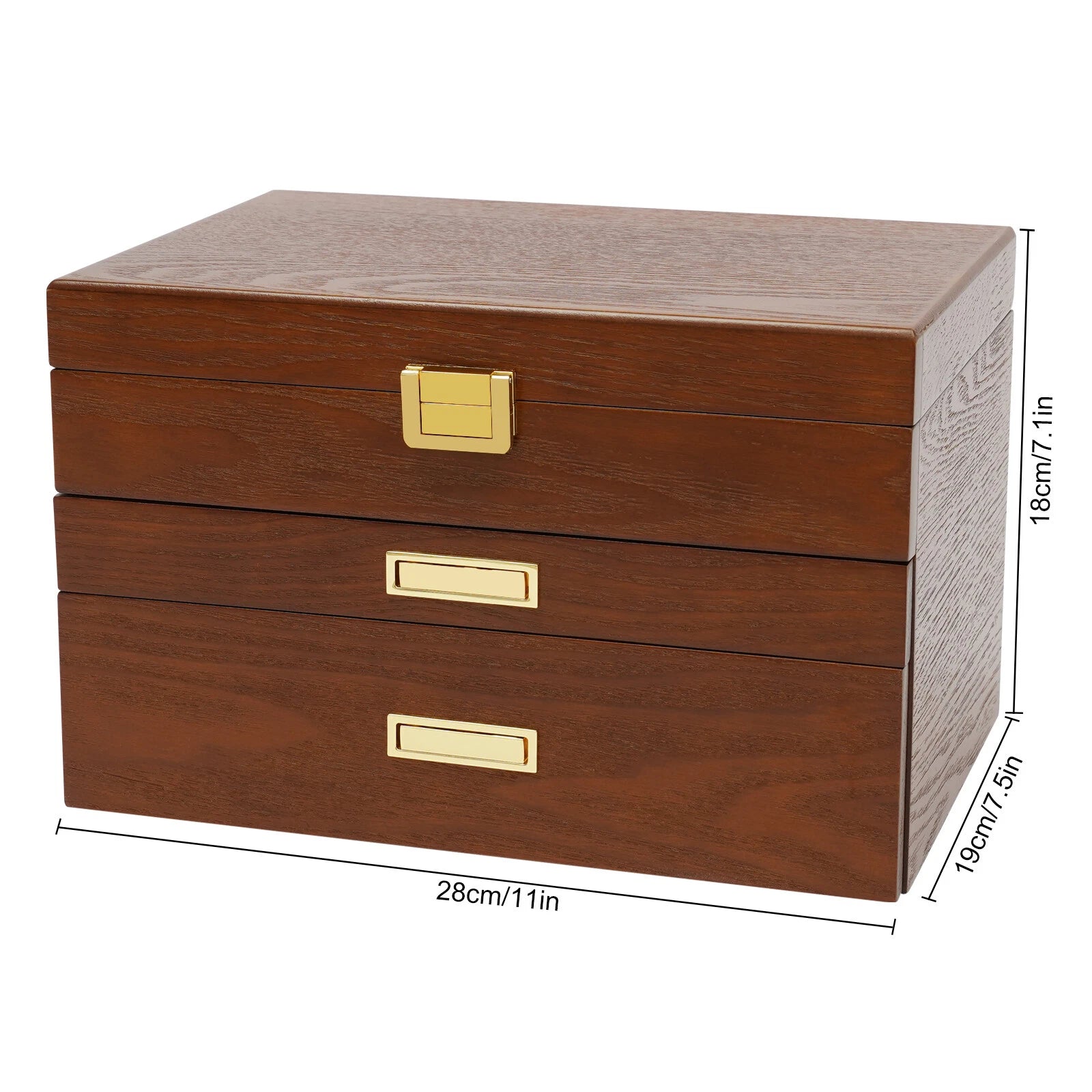 Large Wooden Jewelry Storage Box 3 Layers Organizer 2 Drawers Cabinet | eBay