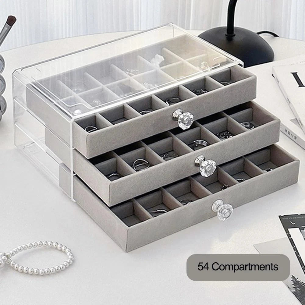 Clear Jewelry Box Earring Organizer Storage Case Velvet 3 Drawer Display Tray | eBay