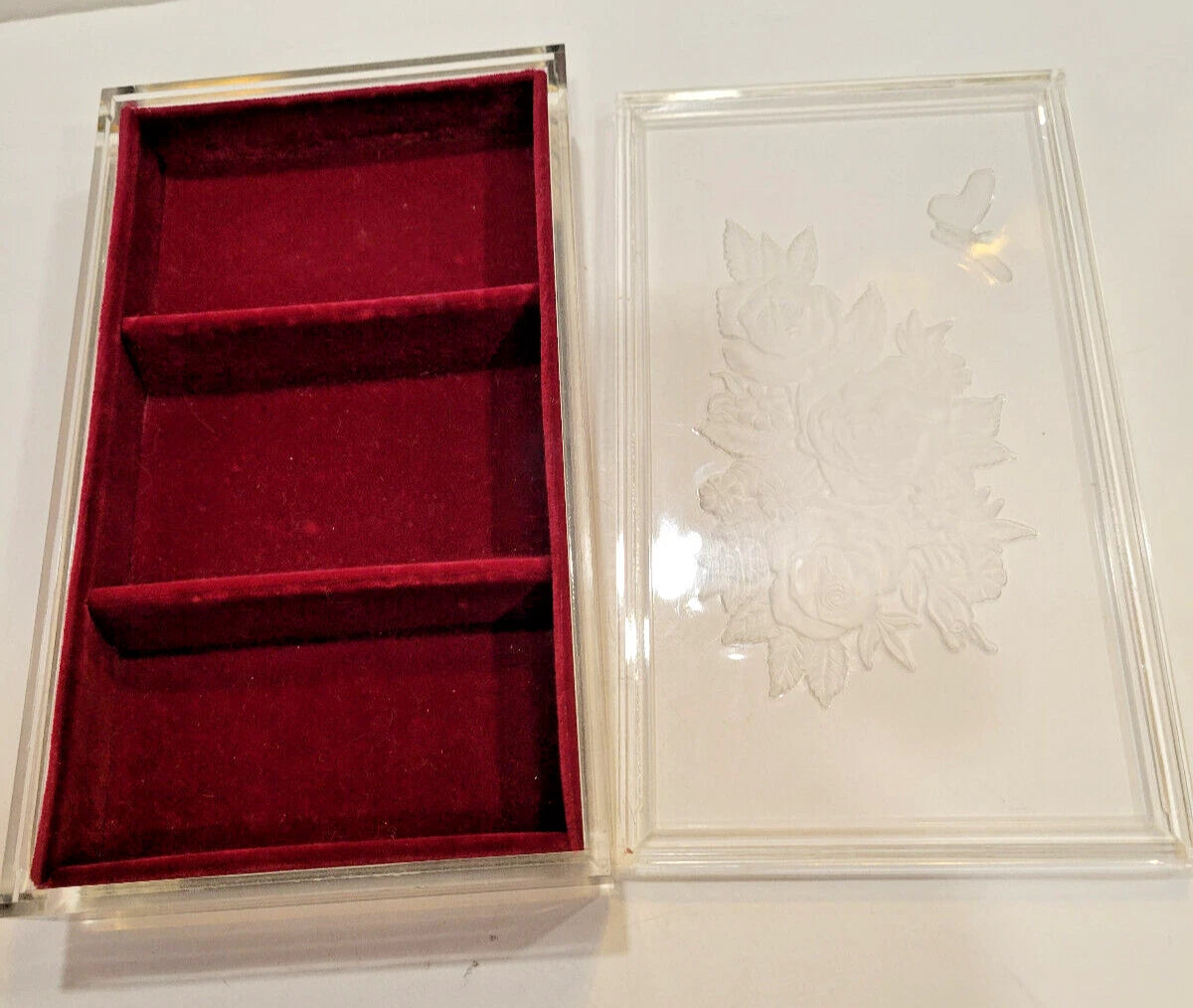 3 Compartment Jewelry Box/Organizer/Display Case 5” x 8.5” x 1.5” Frosted Floral | eBay