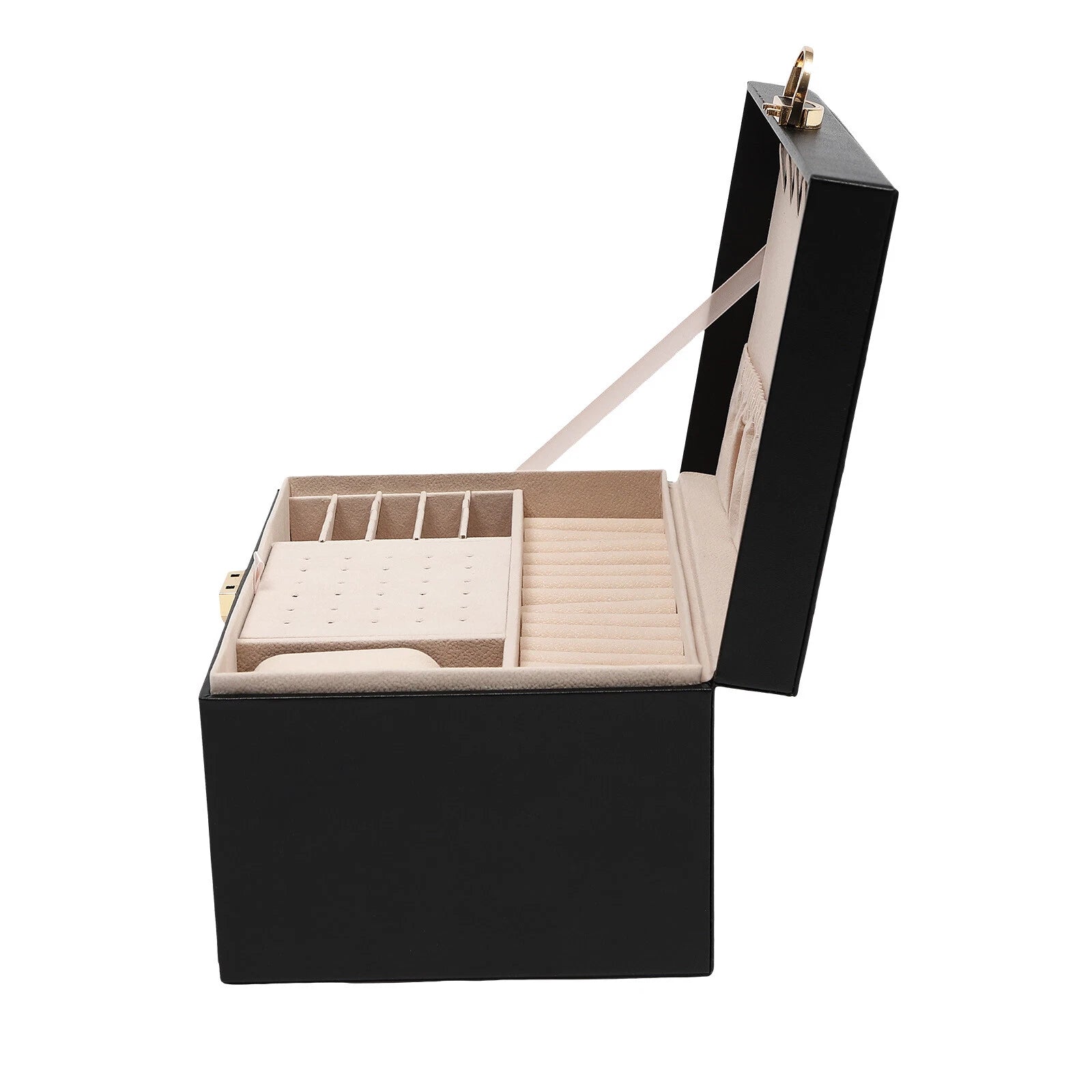 3-Layer Jewelry Box Organizer with Lockable Storage and Velveteen Lining | eBay