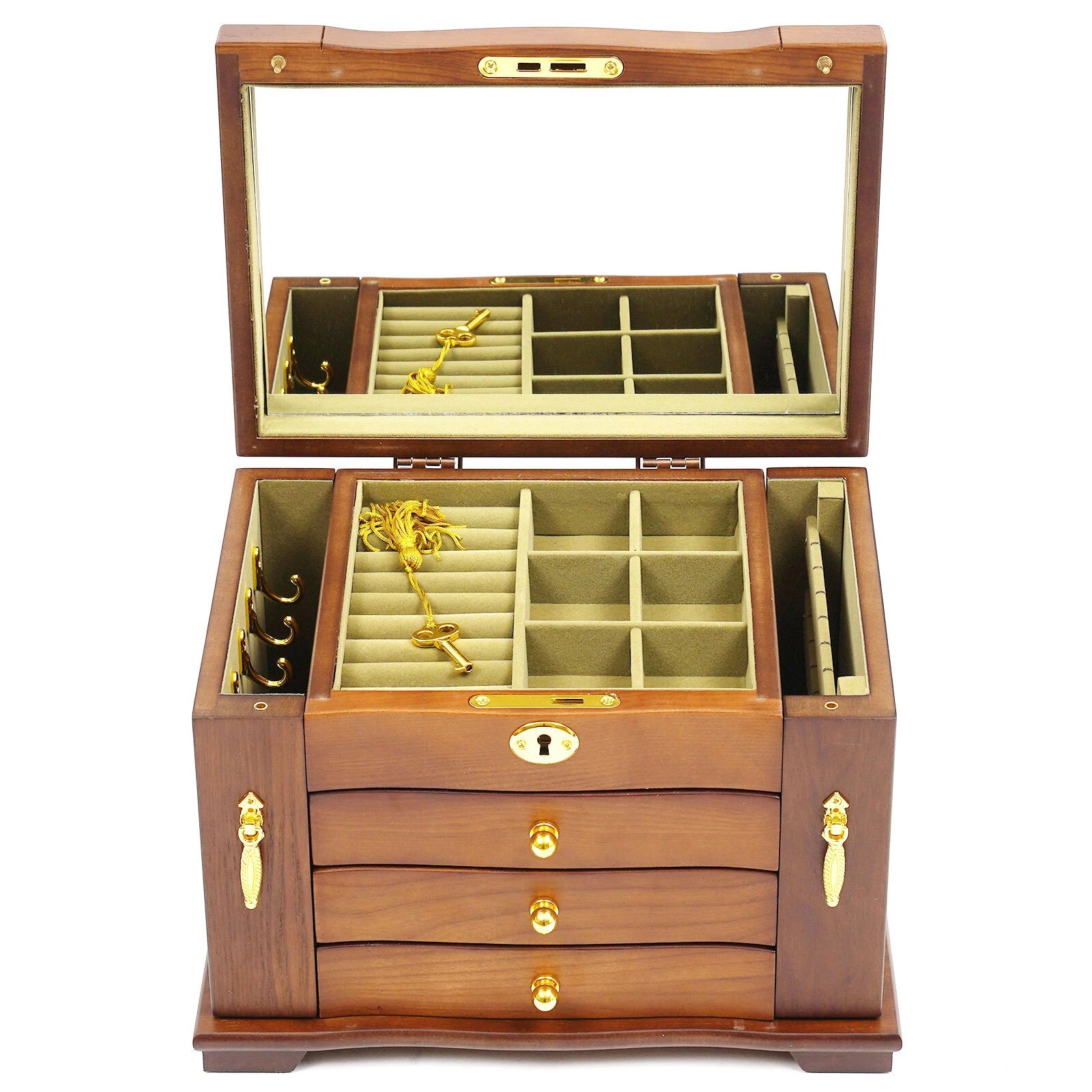Lining Jewelry Box Wooden Jewelry Storage Case W/mirror&lock Watch Necklace Case | eBay