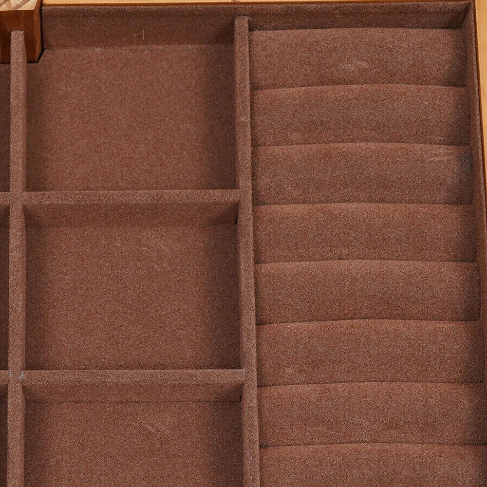 Large Capacity Wooden Jewelry Box 3 Layers W/ Safe Lock Retro Storage Organizer | eBay