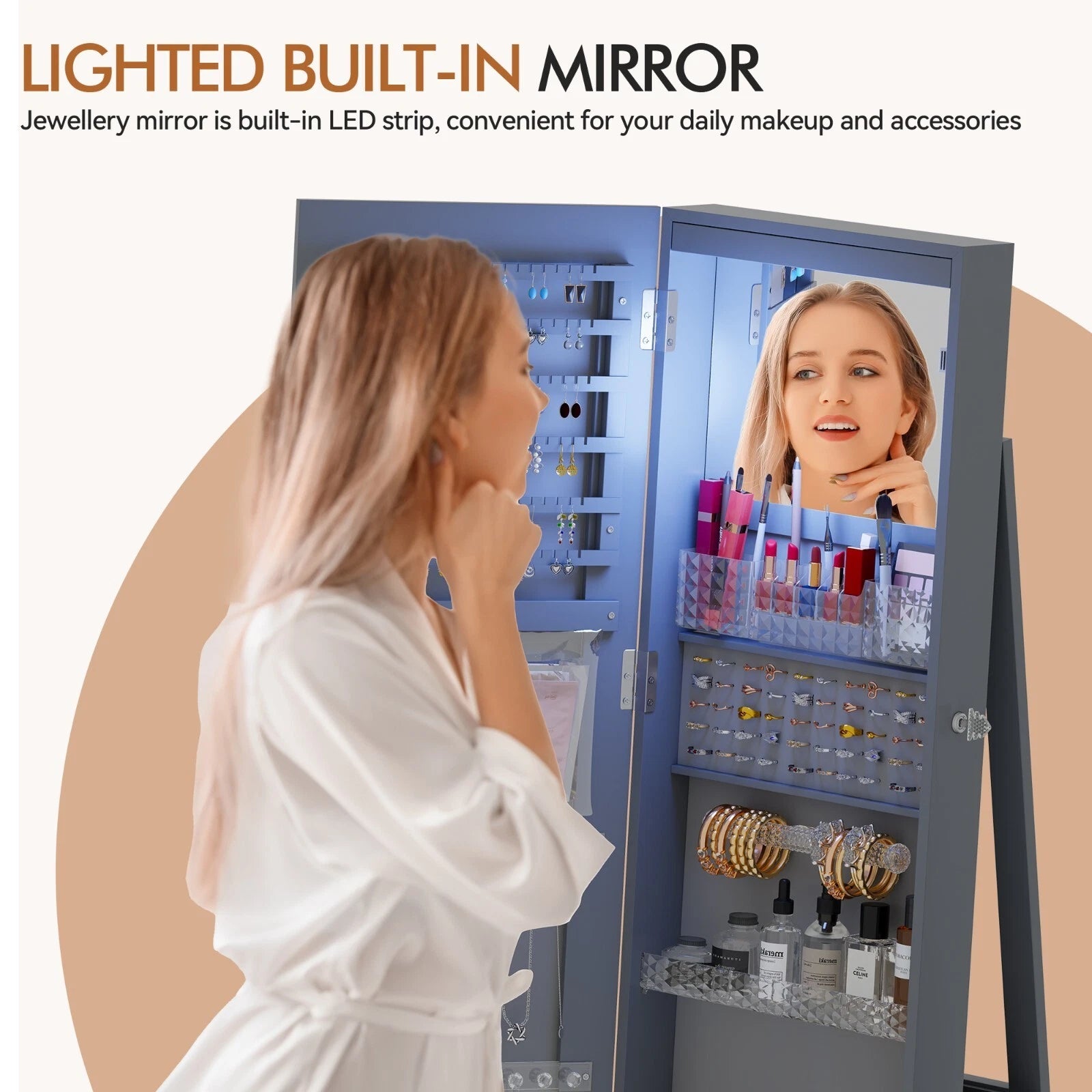 360°Rotating LED Jewelry Armoire with Lockable, Large Capacity Jewelry Organizer | eBay