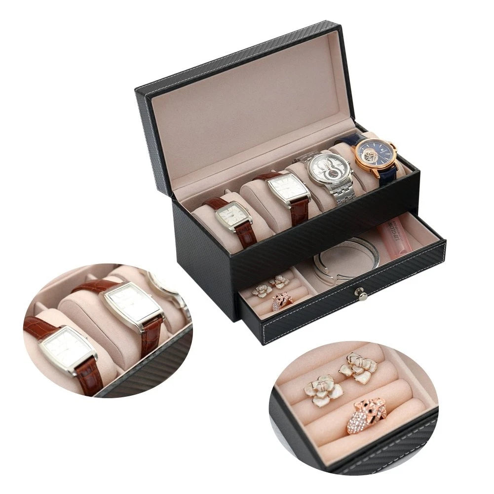 4-Slot Watch Box For Men Leather Display Case Holder Organizer Jewelry Storage | eBay
