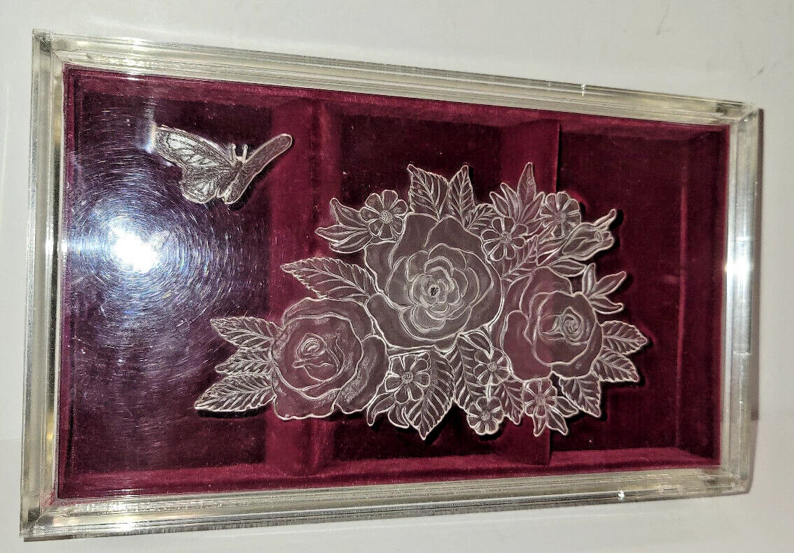 3 Compartment Jewelry Box/Organizer/Display Case 5” x 8.5” x 1.5” Frosted Floral | eBay