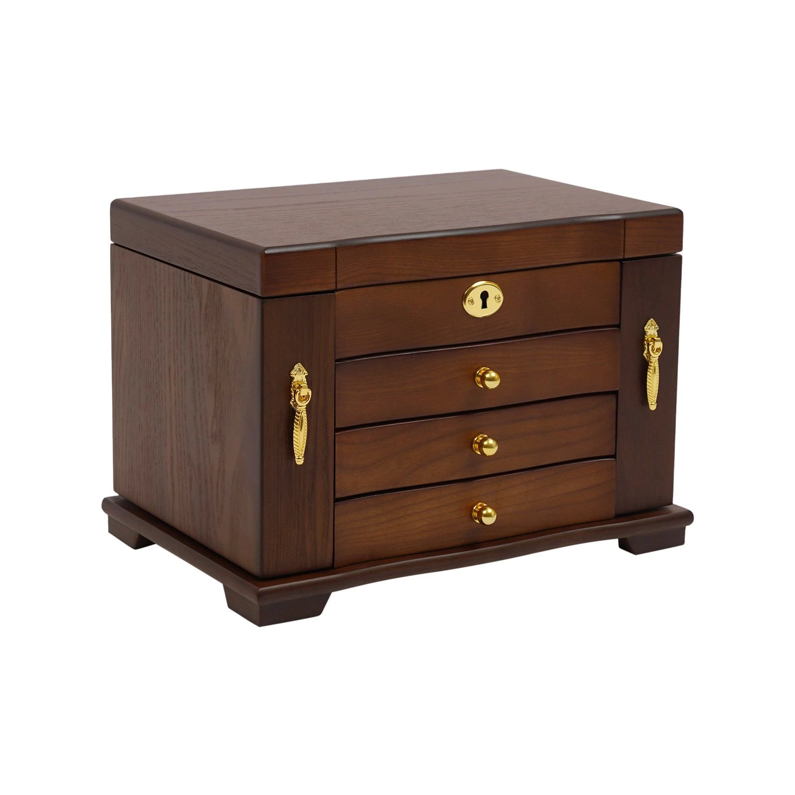 4-Tier Retro Solid Wood Jewelry Box Jewelry Case Lockable Ring Cabinet W/ Mirror | eBay