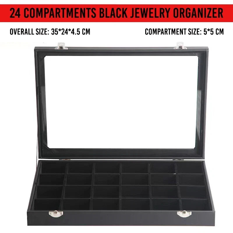 Jewelry Organizer Tray with Clear Lid 24 Grid Velvet Drawer Jewelry Storage | eBay