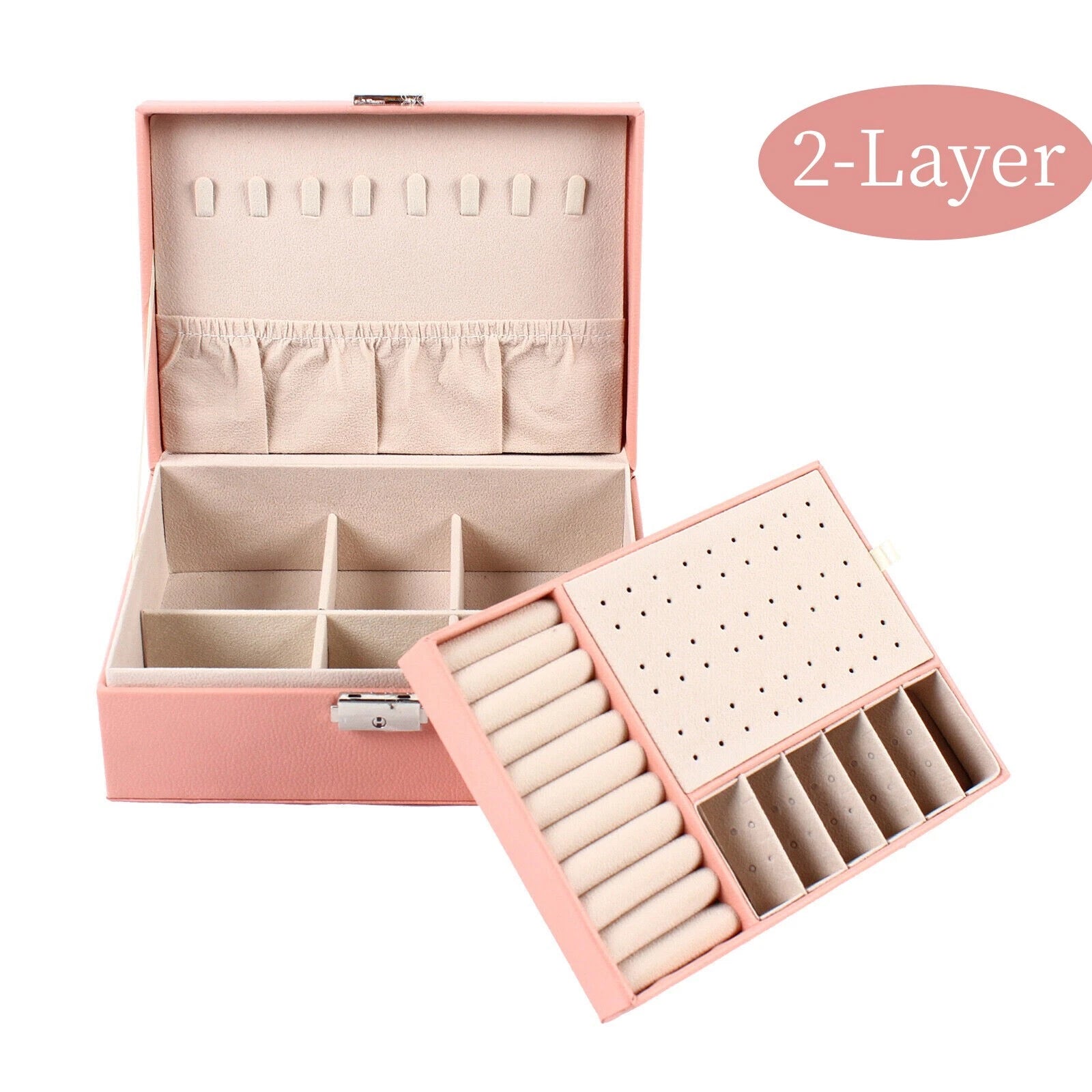 JEWELRY BOX 2-LAYER ORGANIZER CASE LARGE STORAGE NECKLACE RING LEATHER BRAND NEW | eBay