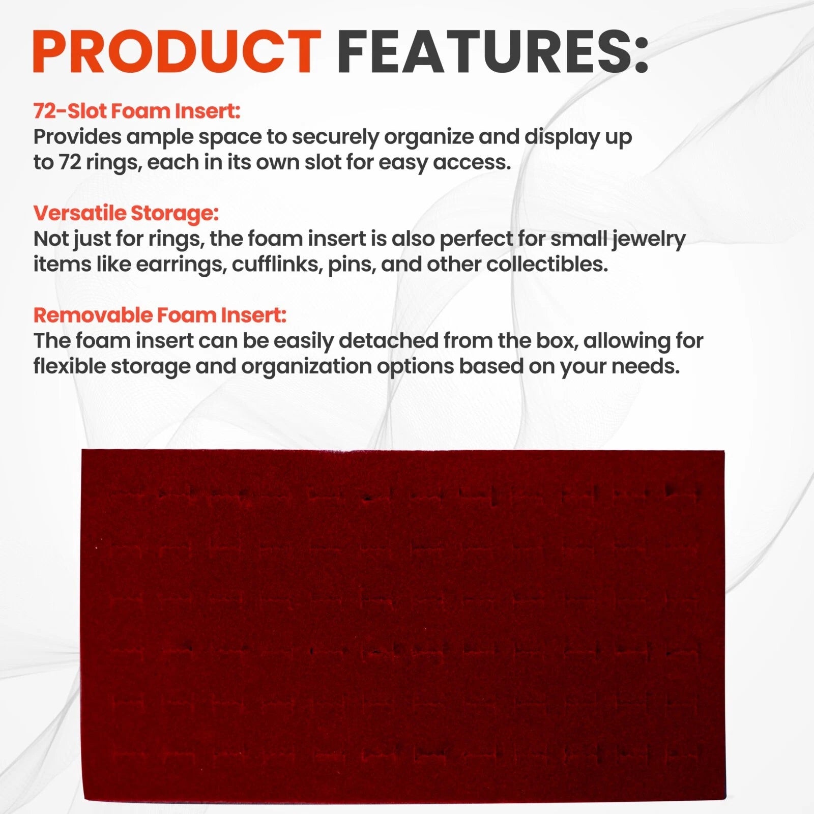 Novel Box 72 Slot Ring Earring Jewelry Tray Foam Velvet Liner in Various Colors | eBay