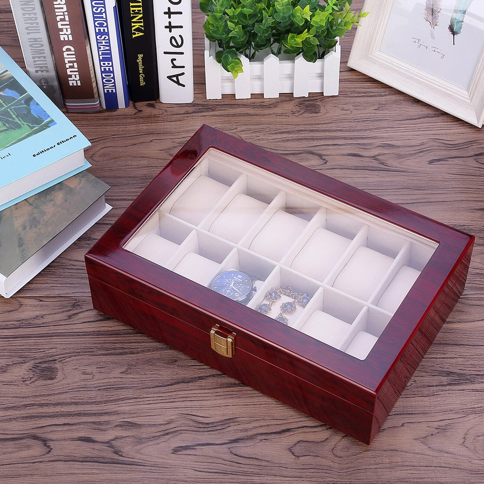 Watch Box Case Organizer Watches Holder Jewelry Storage Top Glass Display Gift | eBay