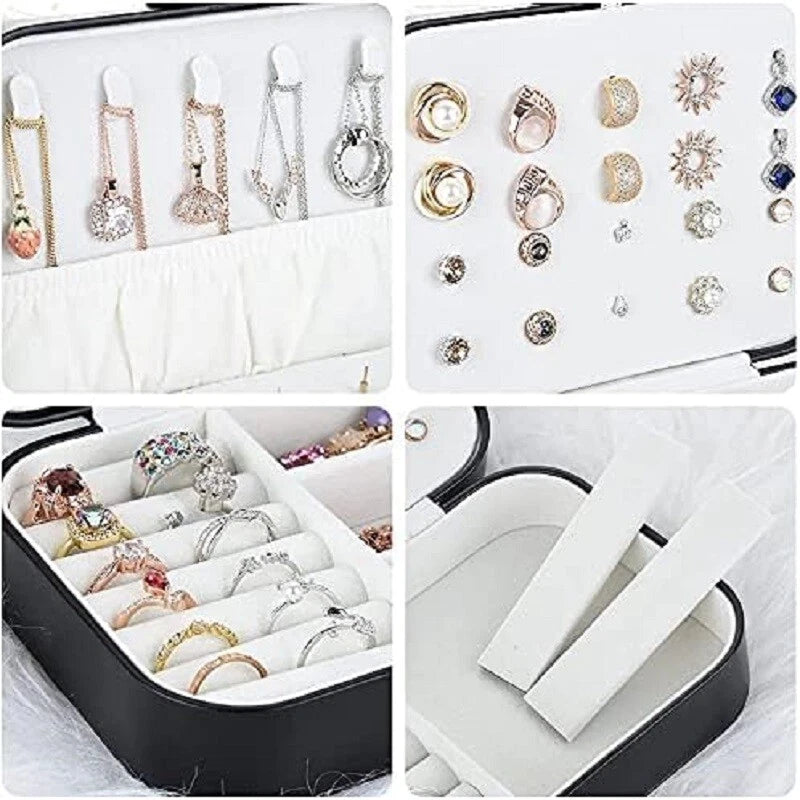 Double Layer Jewelry Box Organizer Case Rings Earrings Necklace Storage Portable | eBay