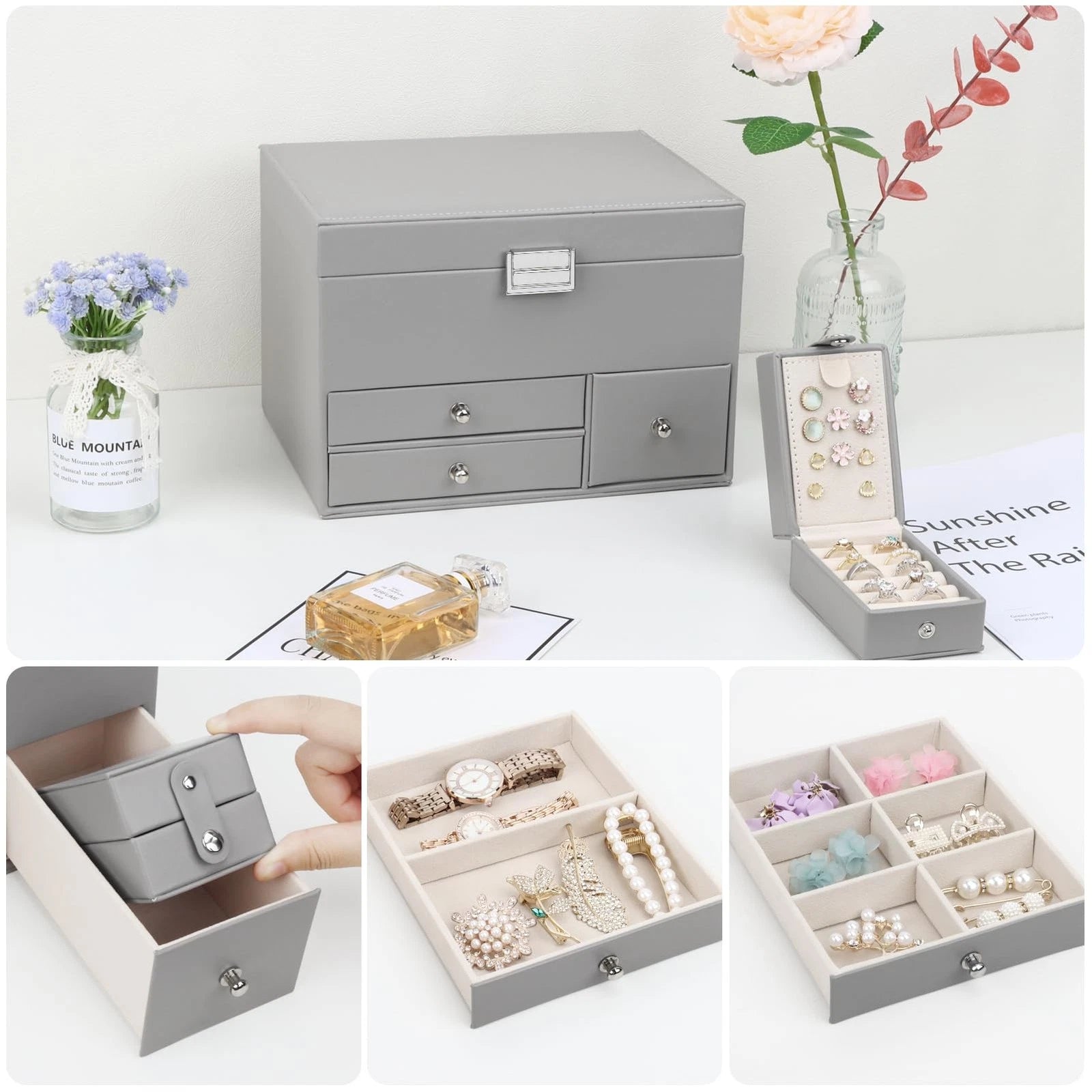 DesignSter Jewelry Organizer Box 3 Layers Large Jewelry Box with Travel Jewel... | eBay