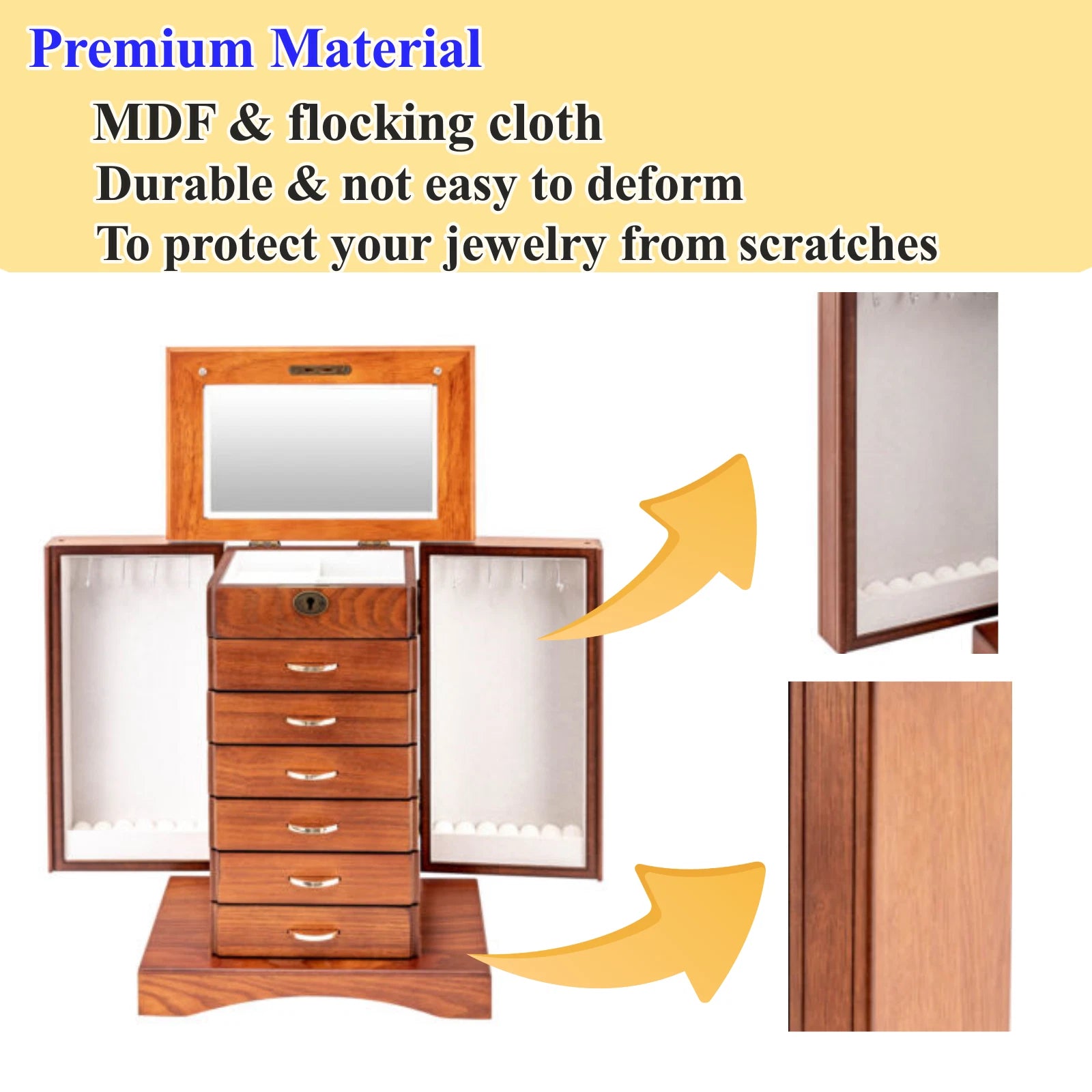 7 Layers Jewelry Box Wooden for Wowen Large Organizer Box with Mirror Safe Lock | eBay