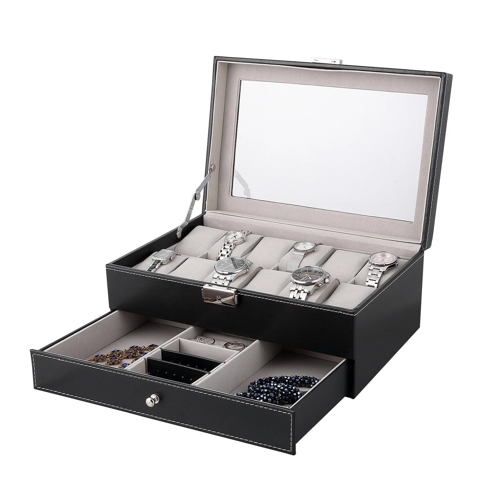 Watch Box Case Organizer Watches Holder Jewelry Storage Top Glass Display Gift | eBay