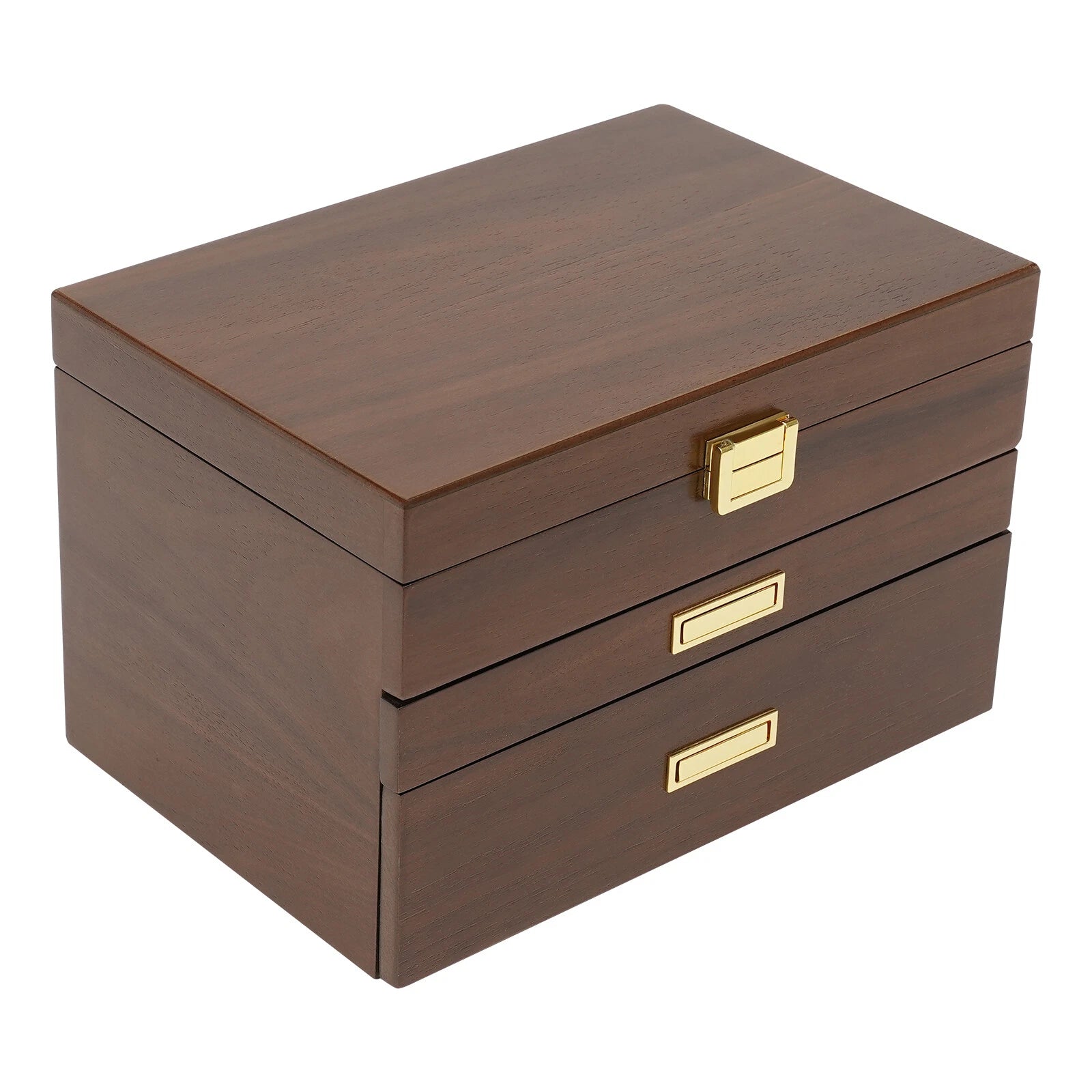 Elegant 3-Layer Wooden Jewelry Box with Pull-Out Drawers and Necklace Hooks | eBay