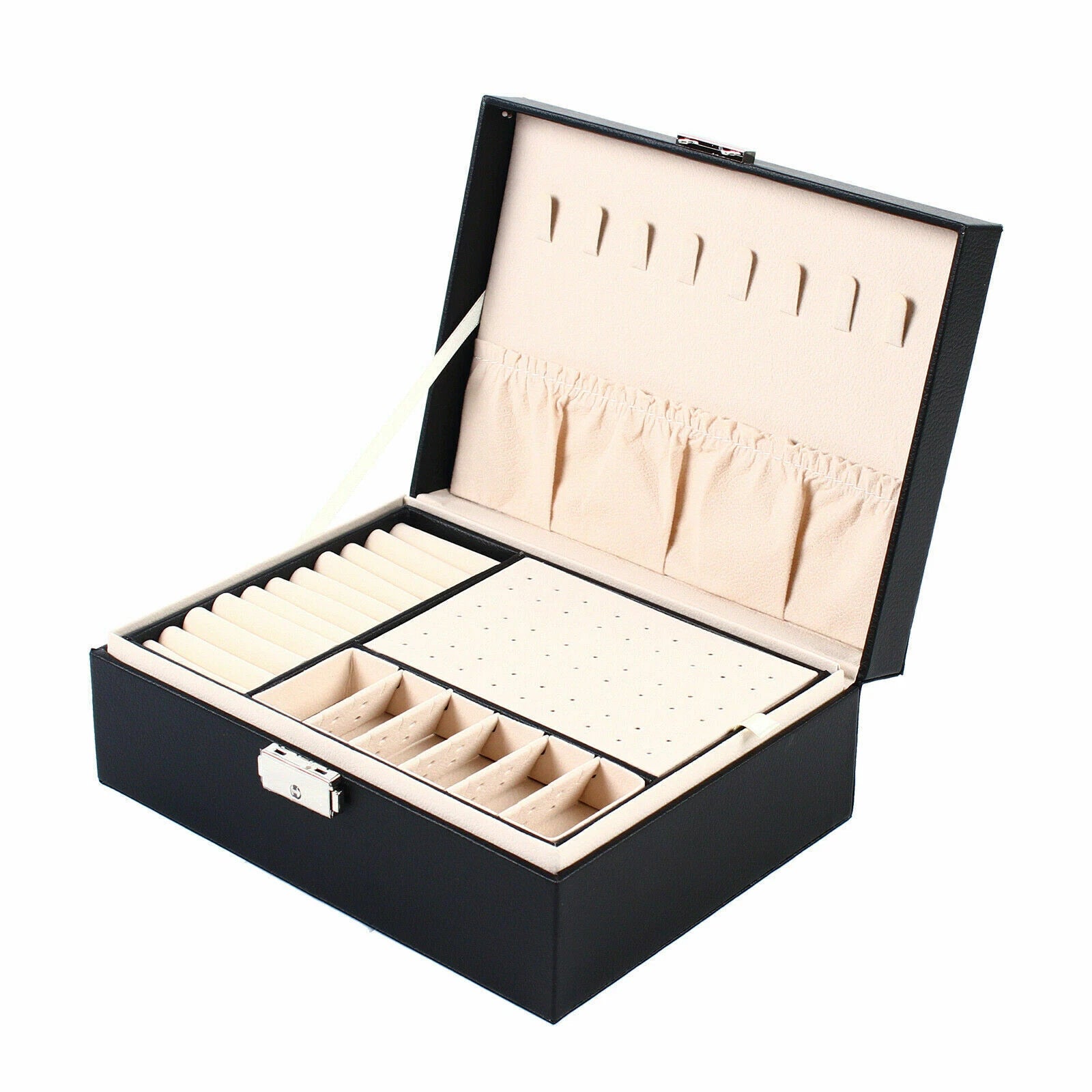Double Layer Jewelry Box PU Leather Storage Large Space Holder Organizer Gift | eBay