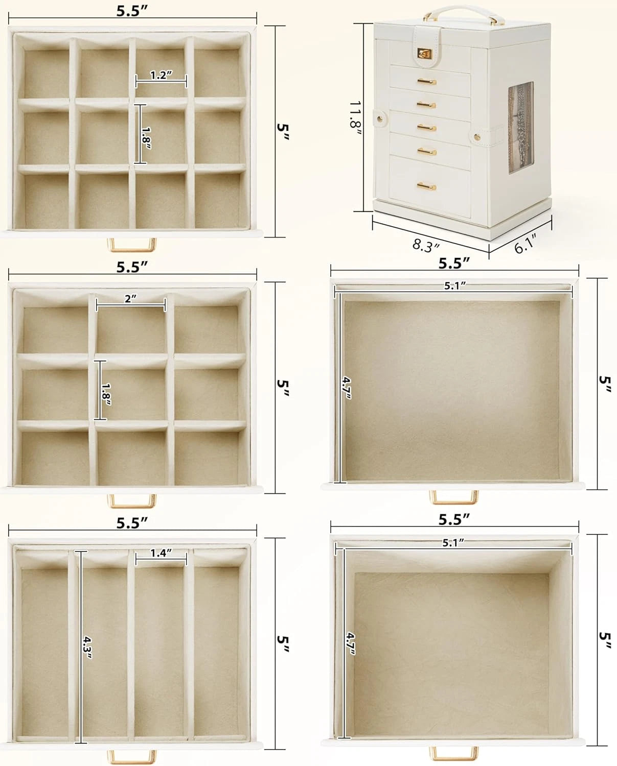 Jewelry Box 6-Tier Organizer Functional 360° Rotating Jewelry Storage Case for W | eBay