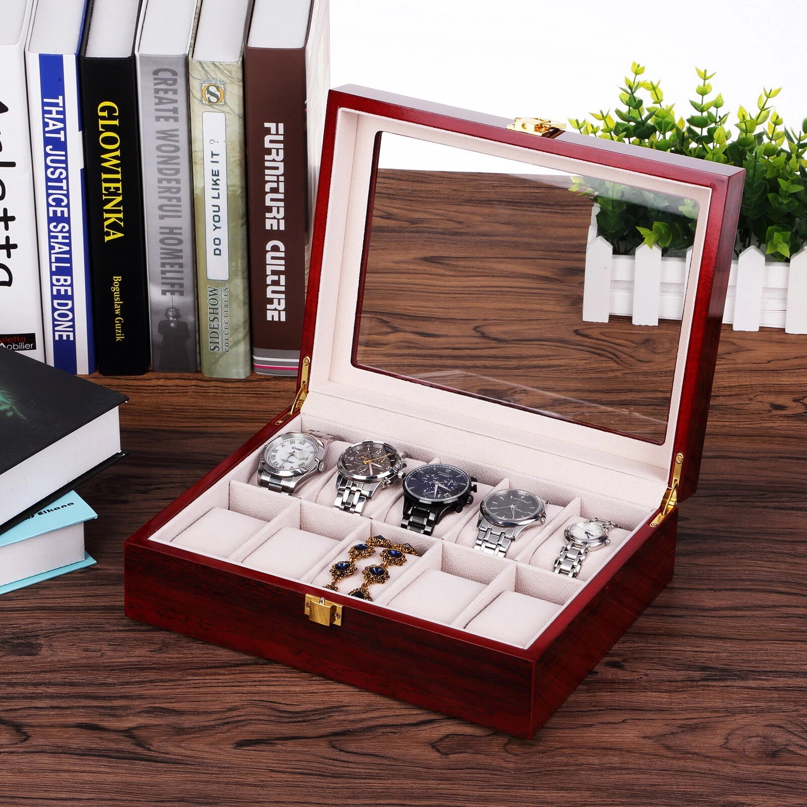 Watch Box Case Organizer Watches Holder Jewelry Storage Top Glass Display Gift | eBay