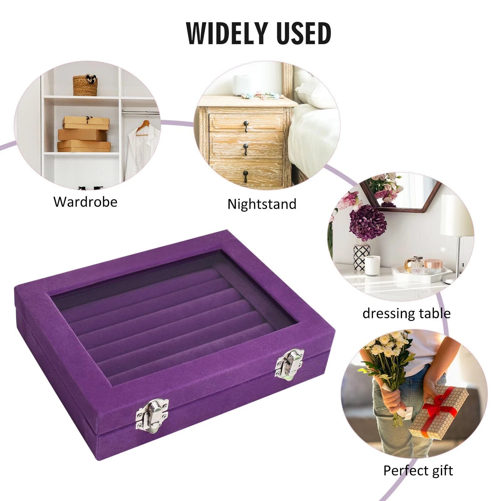 Rings Organizer Tray 7 Slots Velvet Jewelry Earring Storage Box with Transpar... | eBay