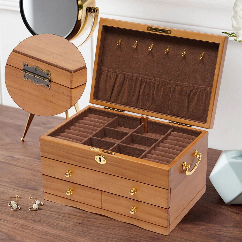 Jewelry Organizer Wooden Storage Box, 3 Layers Case Box with 3 Drawers brown USA | eBay