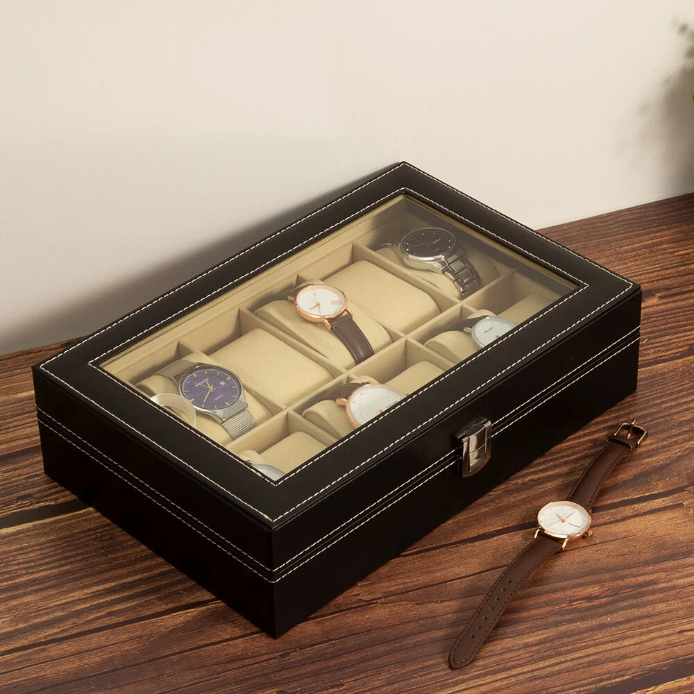 Watch Box Case Organizer Watches Holder Jewelry Storage Top Glass Display Gift | eBay
