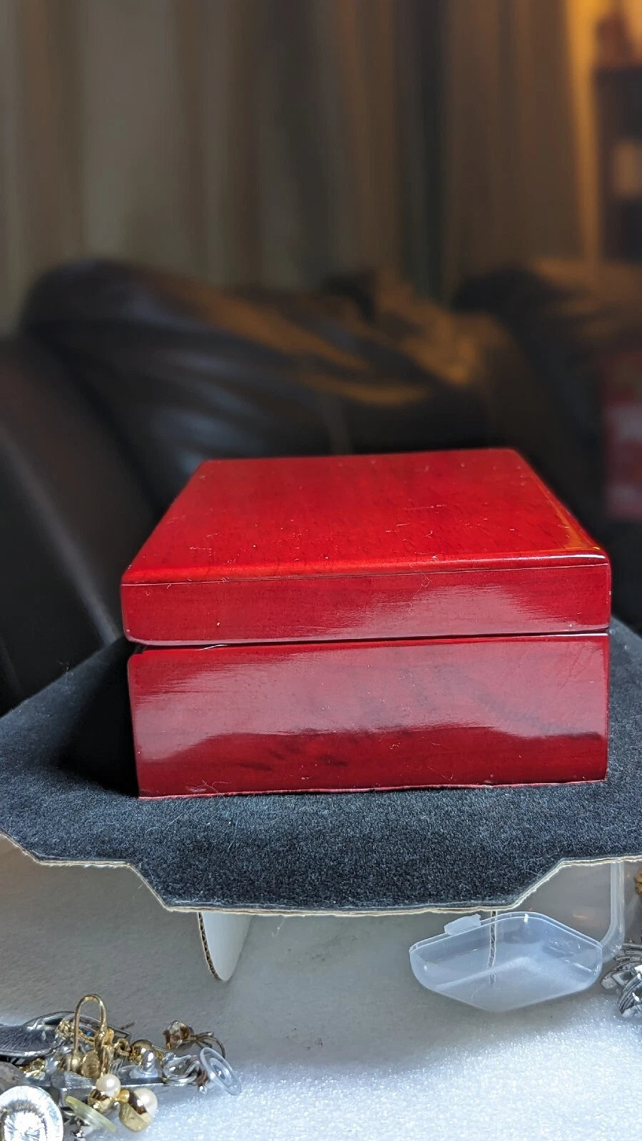 Red Lacquered Wood Travel Jewelry Box Mirrored 8 PC Goldtone Silvertone Jewelry | eBay