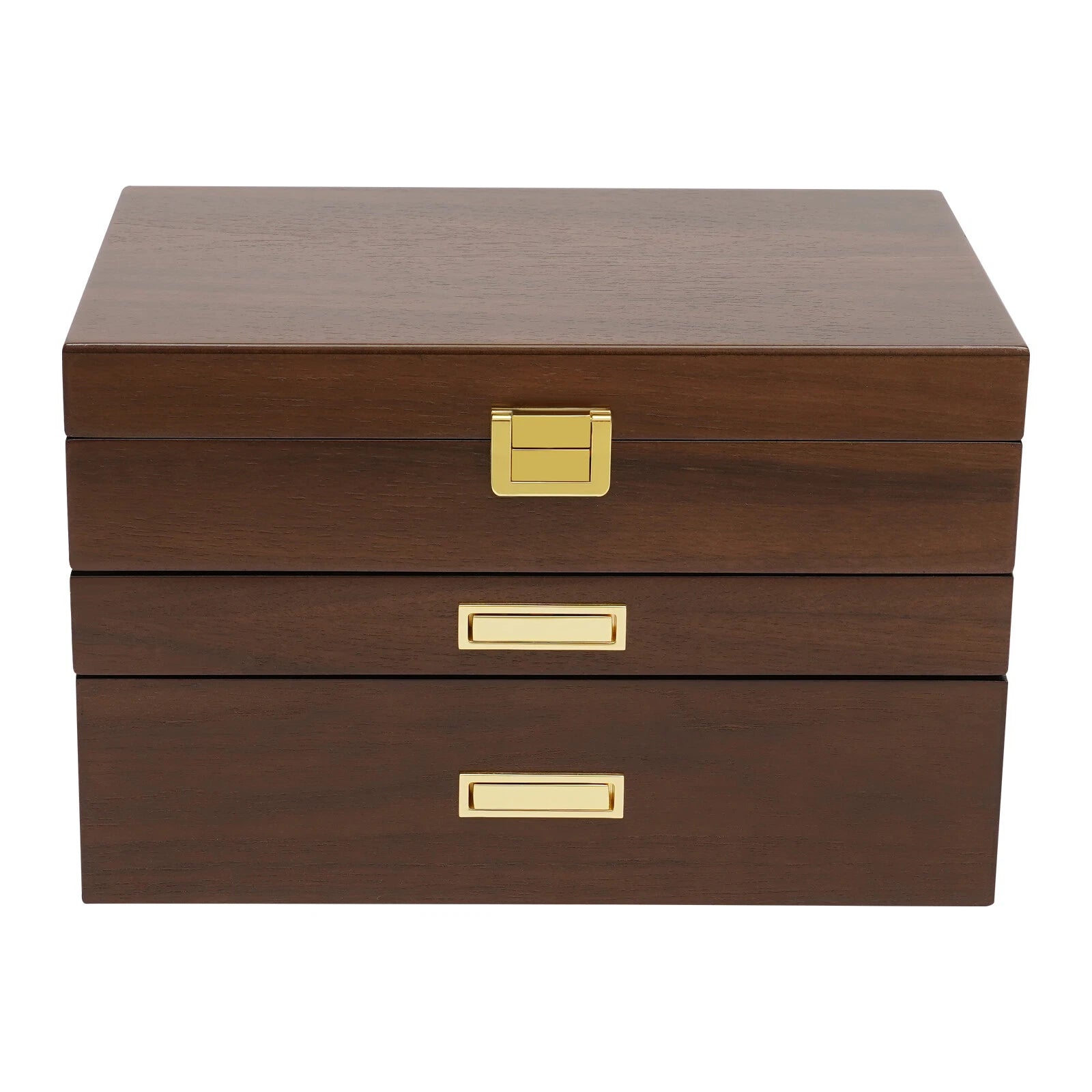 Elegant 3-Layer Wooden Jewelry Box with Pull-Out Drawers and Necklace Hooks | eBay