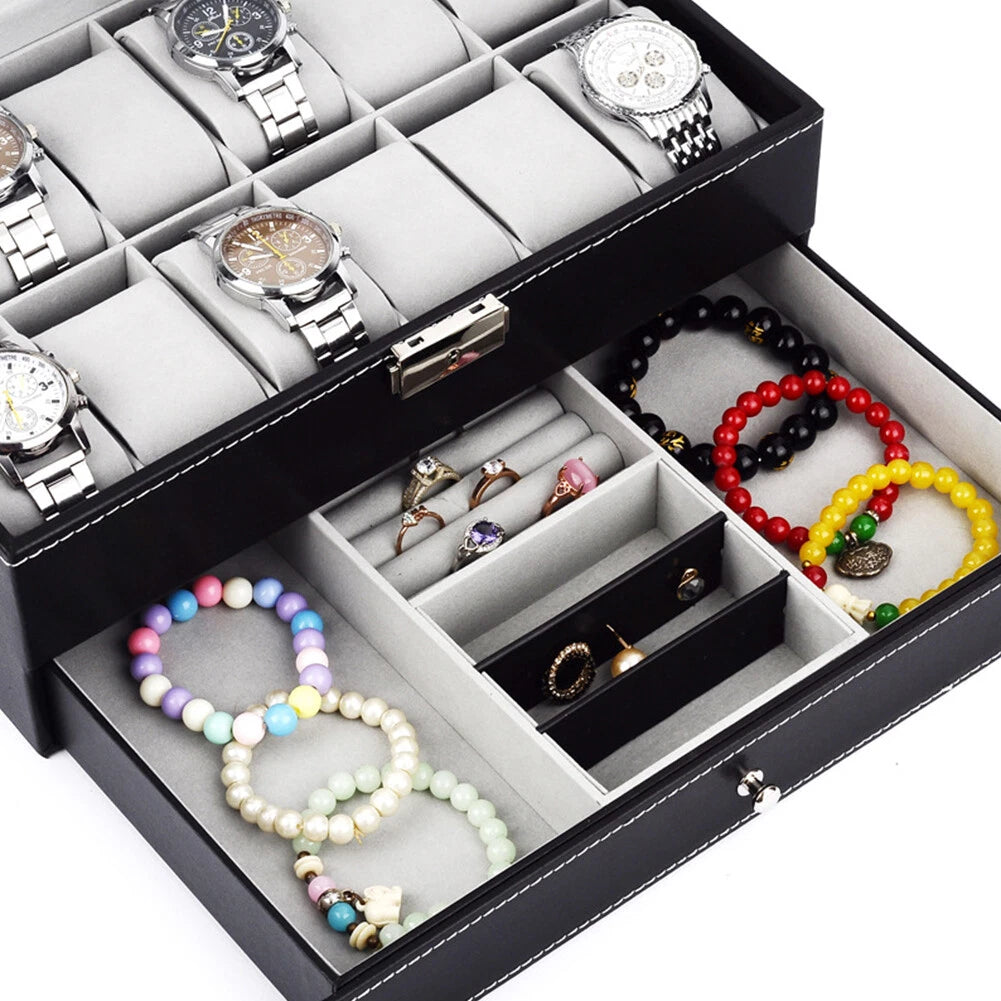 US12 Slot PU Leather Lockable Watch Storage Boxes Jewelry Display Drawer Case | eBay