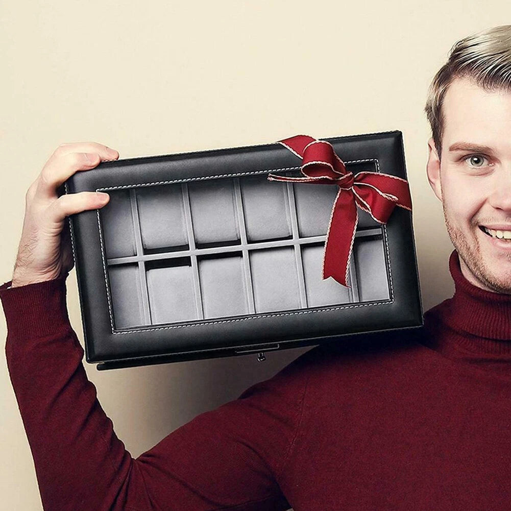 US12 Slot PU Leather Lockable Watch Storage Boxes Jewelry Display Drawer Case | eBay