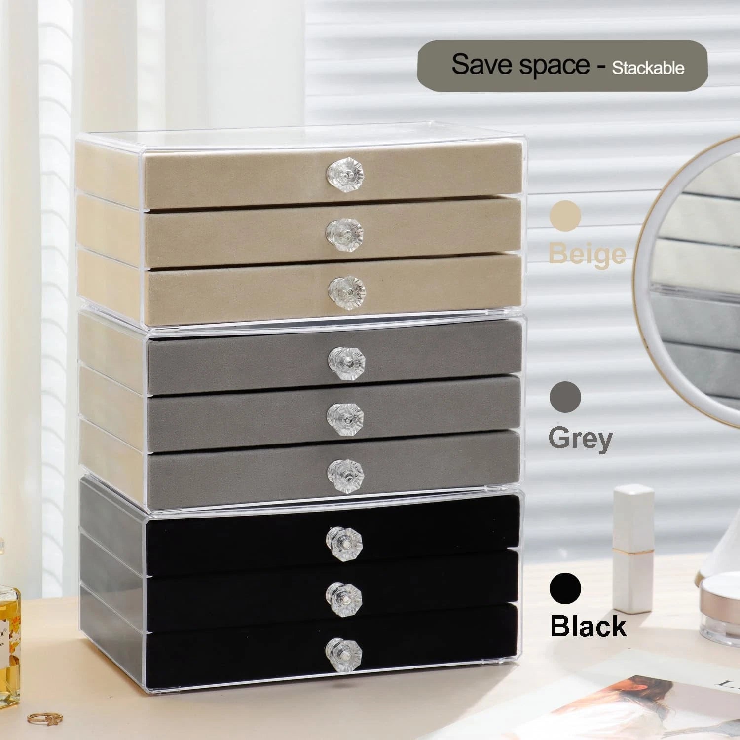 Clear Jewelry Box Earring Organizer Storage Case Velvet 3 Drawer Display Tray | eBay