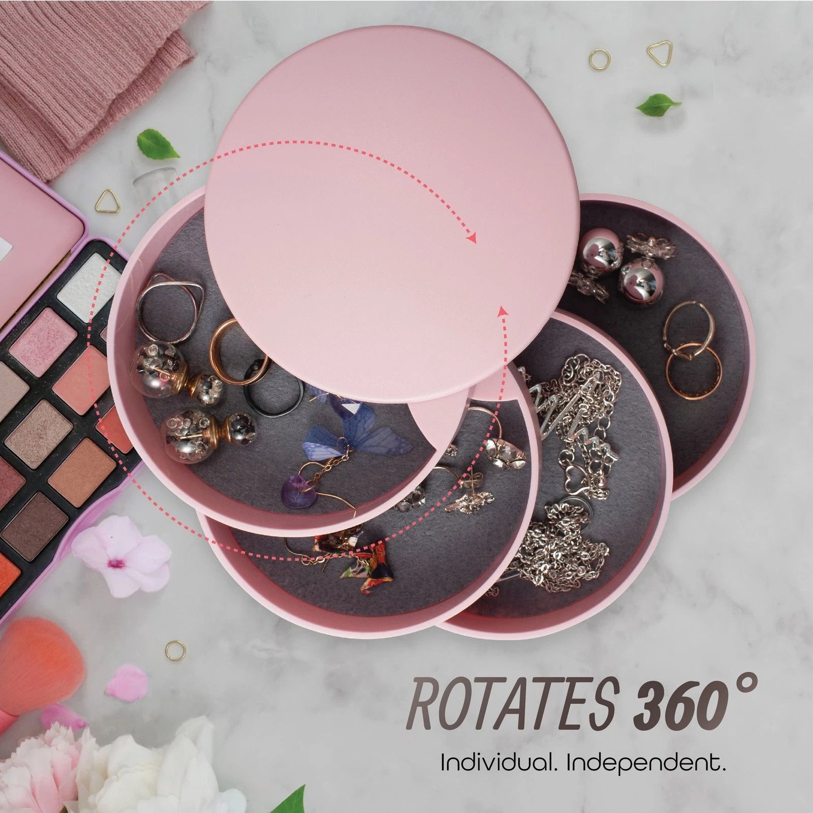 Jewelry Organizer 4 Layer Rotatable Small Storage Box Earring Holder Tray, Pink | eBay