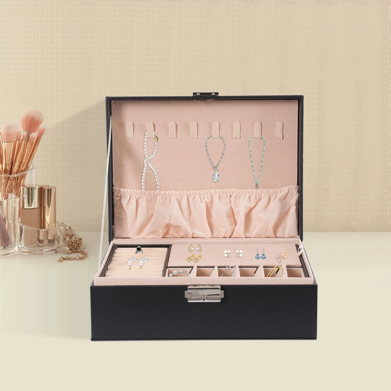 Small Jewelry Box Necklace Ring Storage Organizer Case Double Layer Travel Box | eBay