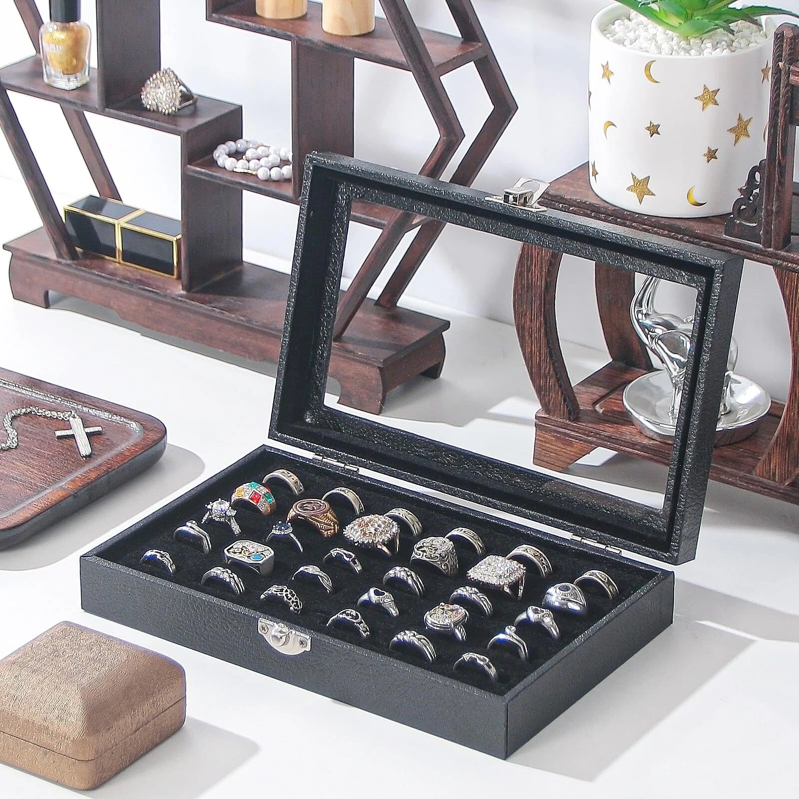 Ring Jewelry Organizer Box, 30 Slot Rings Display Storage Case Earring Showcase | eBay