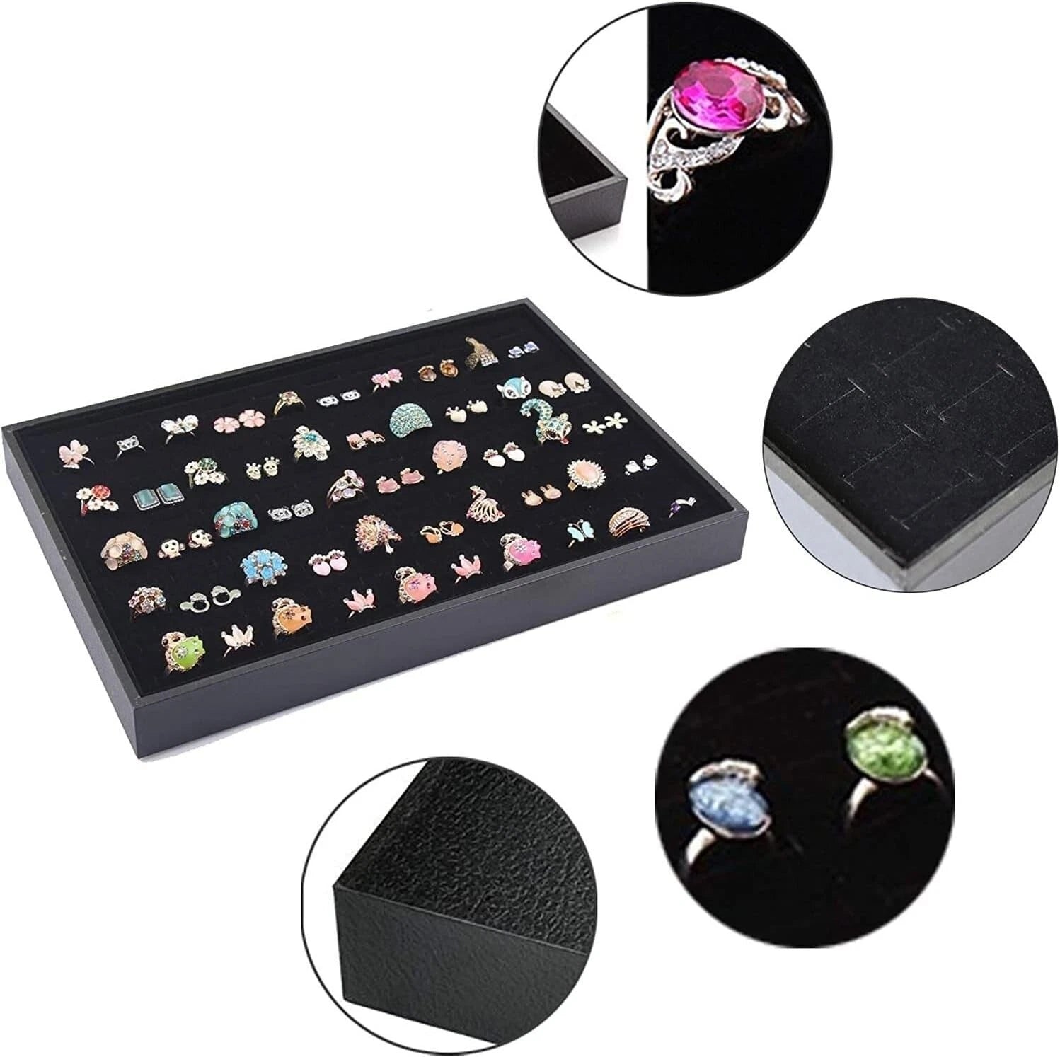 100 Slots Ring Box Jewelry Display Organizer Tray Holder Earrings Storage Case | eBay