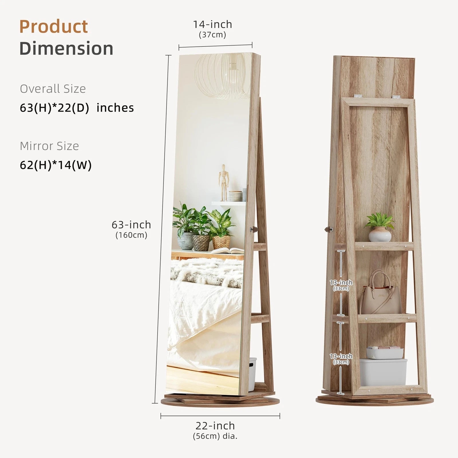 360° Swivel Jewelry Cabinet with Back Storage Shelves Full Length Mirror | eBay