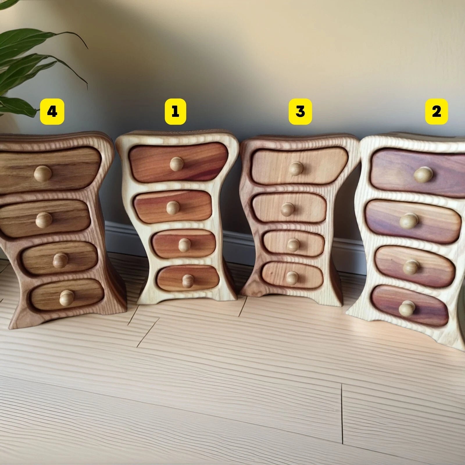 Handcrafted Wooden Jewelry Box – Mini Storage Organizer with 4 Drawers Chest | eBay