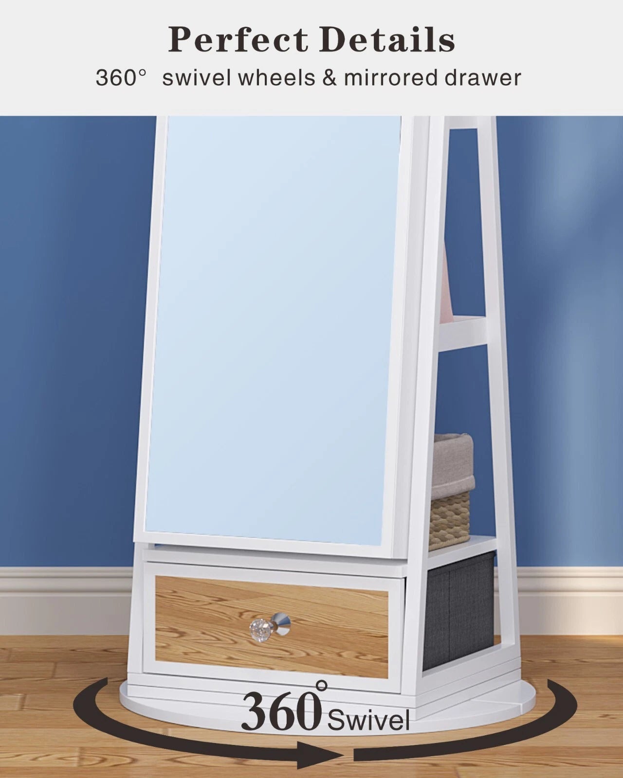 360° Rotating Jewelry Armoire with Full Length Mirror, Lockable Jewelry Cabinet | eBay
