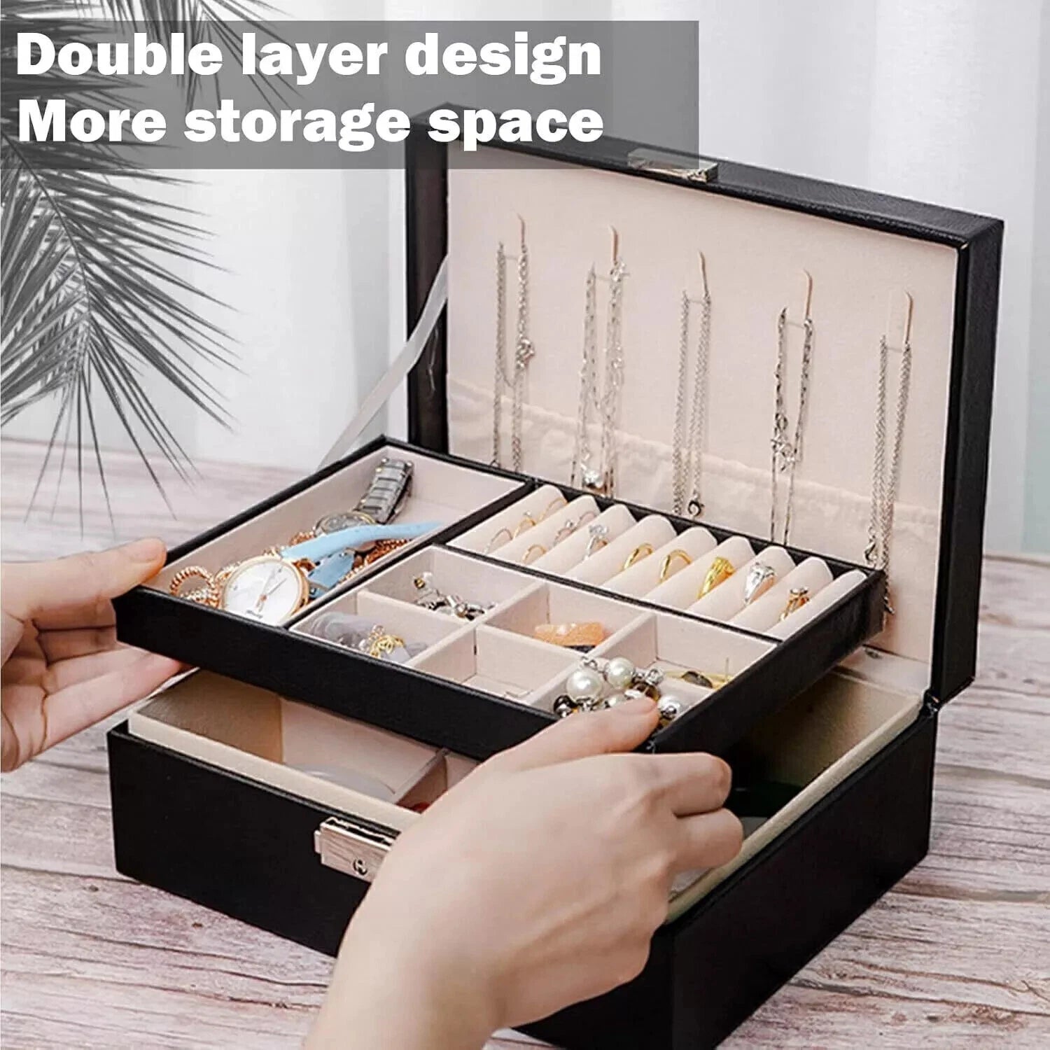 Jewelry Boxes for Women Jewelry Box Organizer 2 Layer PU Leather Display | eBay