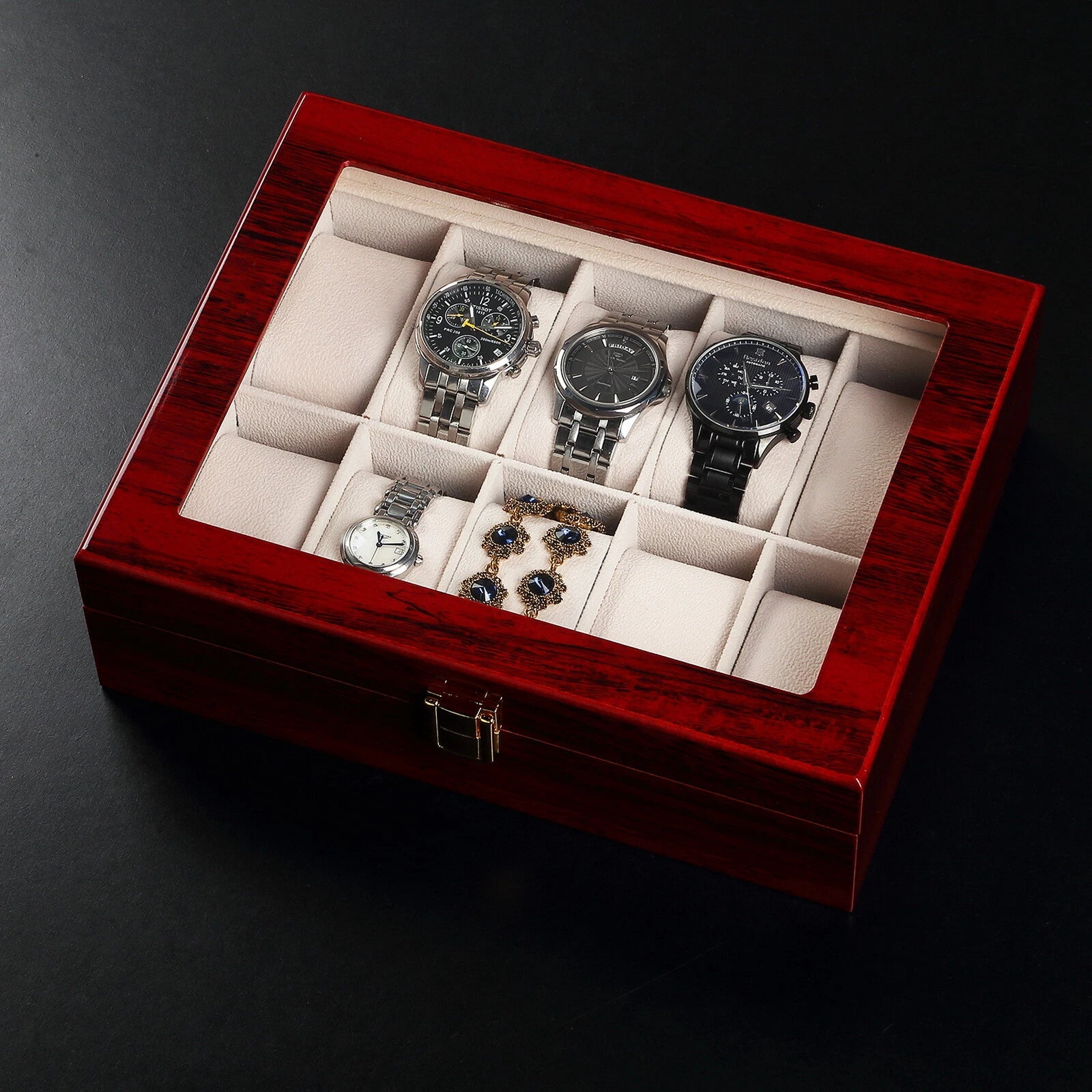 Watch Box Case Organizer Watches Holder Jewelry Storage Top Glass Display Gift | eBay