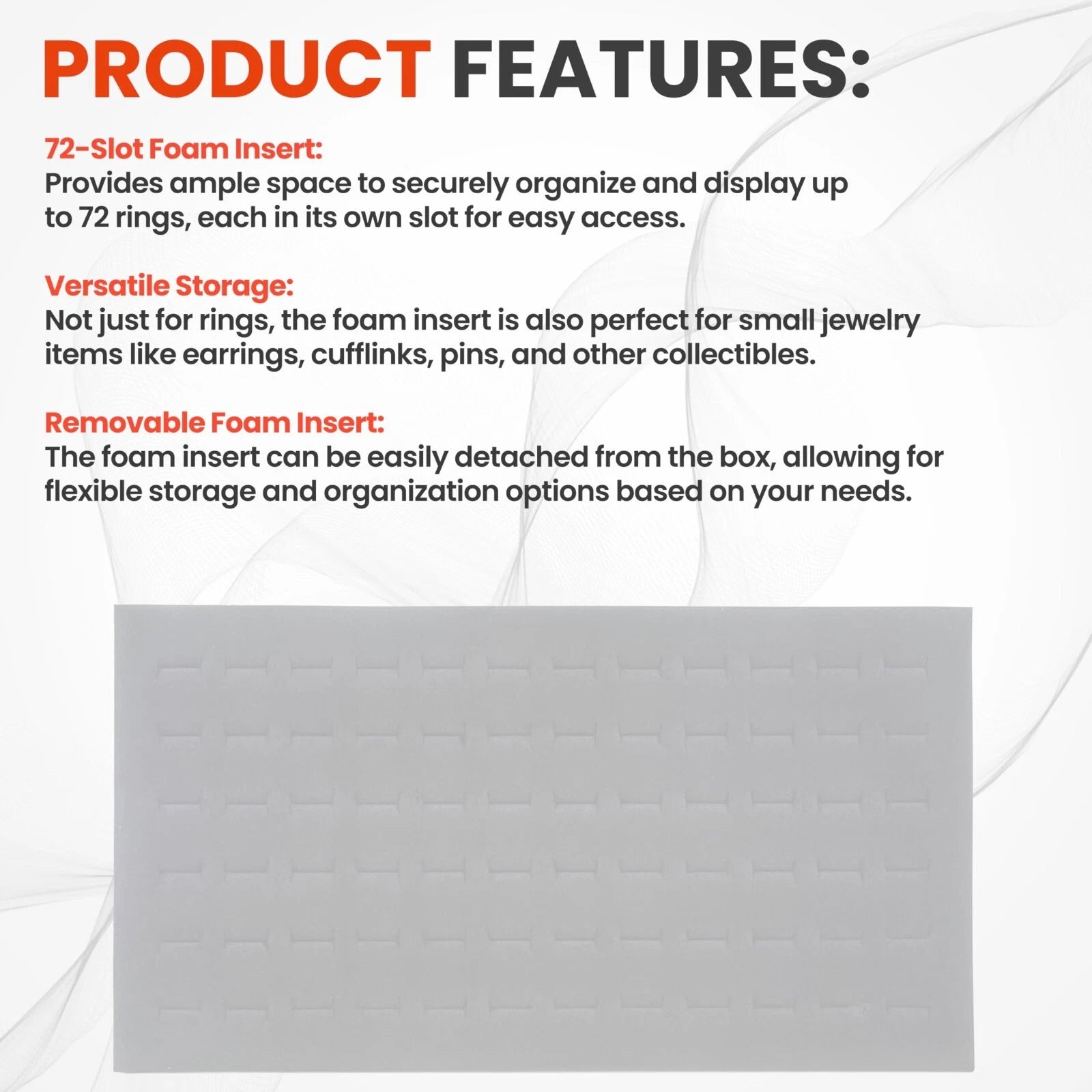 Novel Box 72 Slot Ring Earring Jewelry Tray Foam Velvet Liner in Various Colors | eBay