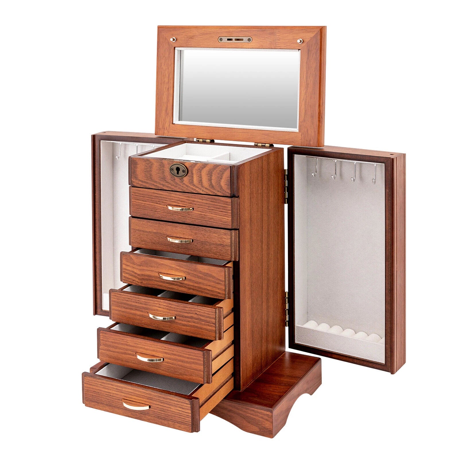 7 Layers Jewelry Box Wooden for Wowen Large Organizer Box with Mirror Safe Lock | eBay