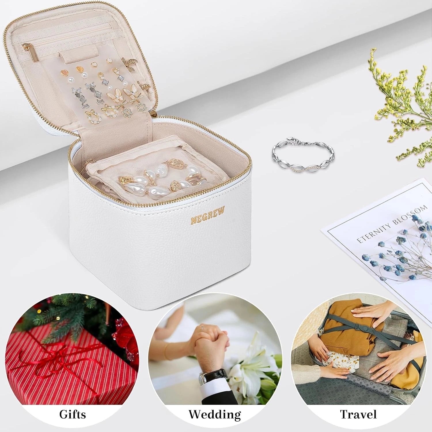 Travel Jewelry Box with 6 Pouches, Leather Jewelry Organizer Case for Women Girl | eBay