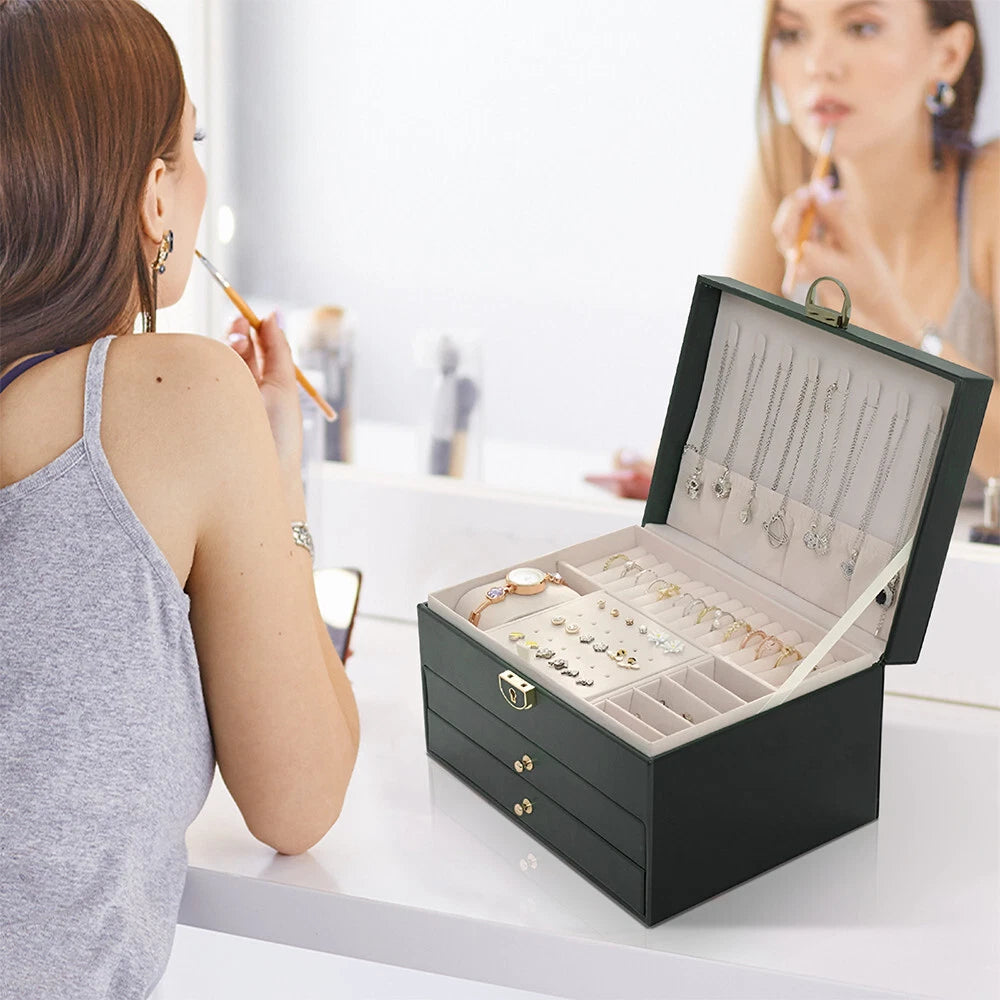 3 Layers Jewelry Box Organizer Large Capacity Ring Earring Necklace.Storage Case | eBay