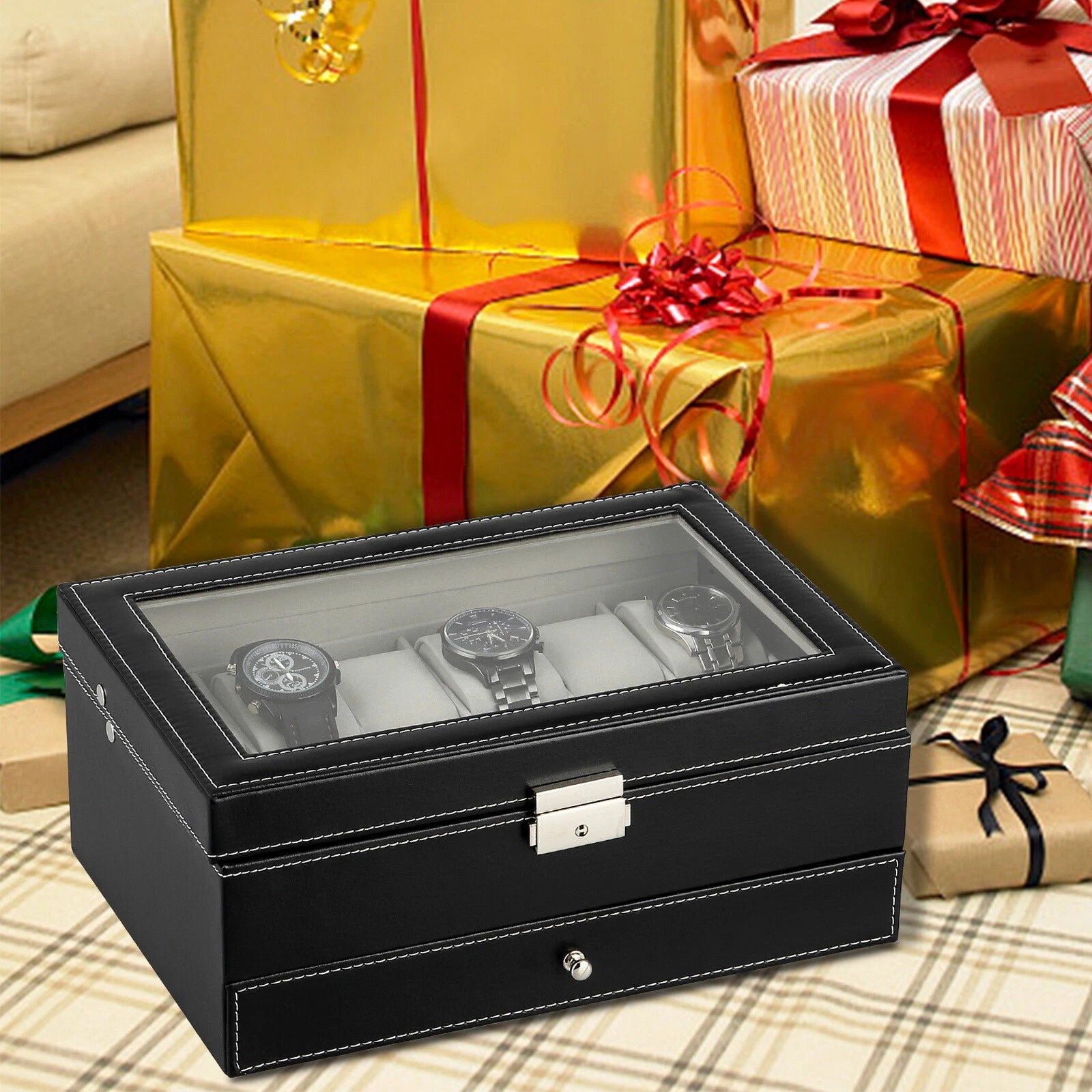 Watch Box Case Organizer Watches Holder Jewelry Storage Top Glass Display Gift | eBay